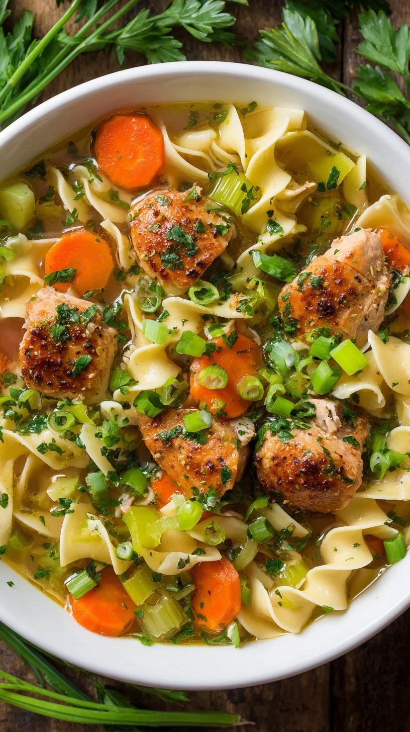 Comforting ginger garlic chicken noodle soup in a bowl.