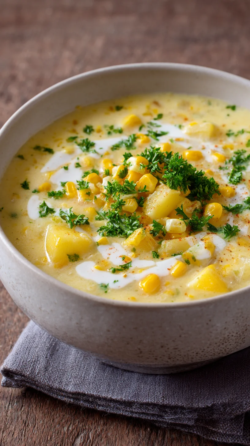 Creamy corn chowder in a bowl.