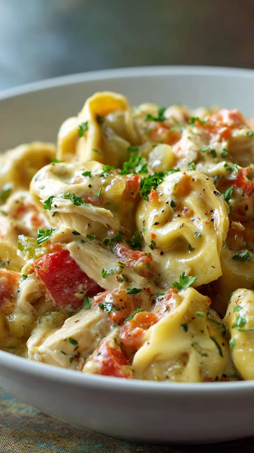 Close-up of a bowl of delicious chicken tortellini soup. Close-up of a bowl of delicious chicken tortellini soup.