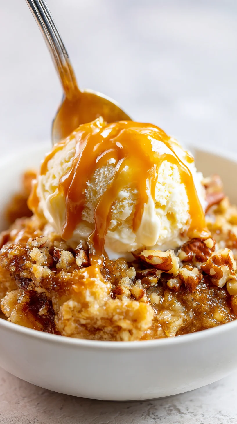 Caramel apple dump cake in a crockpot. Caramel apple dump cake in a crockpot.