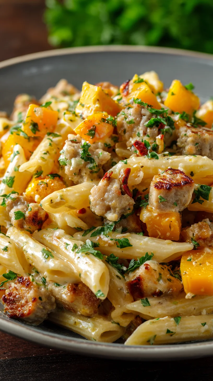 Sausage pasta with squash. Sausage pasta with squash.