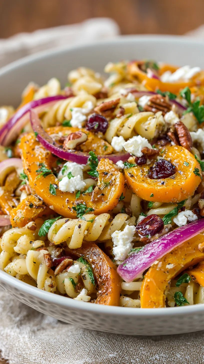 Fall harvest pasta salad with butternut squash and cranberries. Fall harvest pasta salad with butternut squash and cranberries.