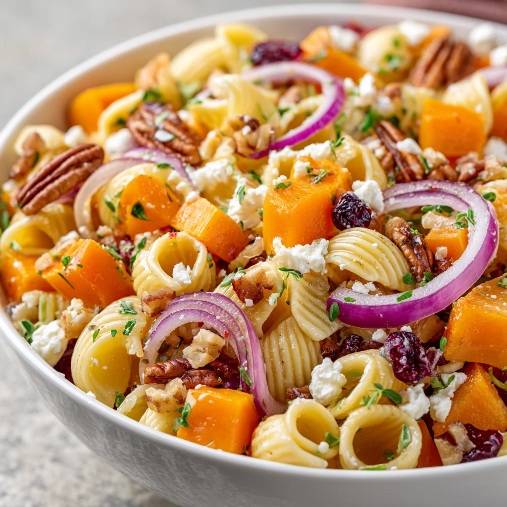 Colorful pasta salad featuring autumn ingredients. Colorful pasta salad featuring autumn ingredients.