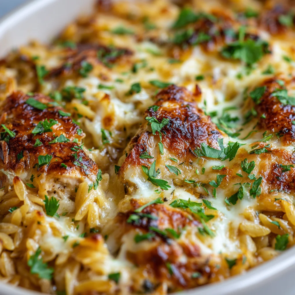 French Onion Chicken Orzo Casserole: Comfort Food Perfection