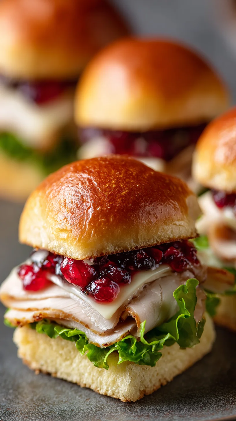Havarti cranberry turkey sliders, close-up. Havarti cranberry turkey sliders, close-up.