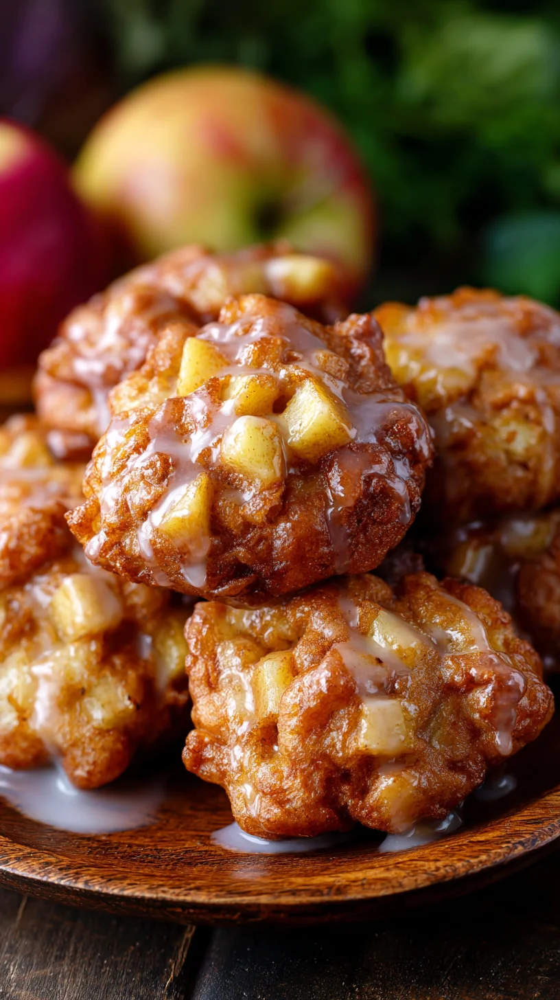 Golden brown air fryer apple fritters on a plate. Golden brown air fryer apple fritters on a plate.