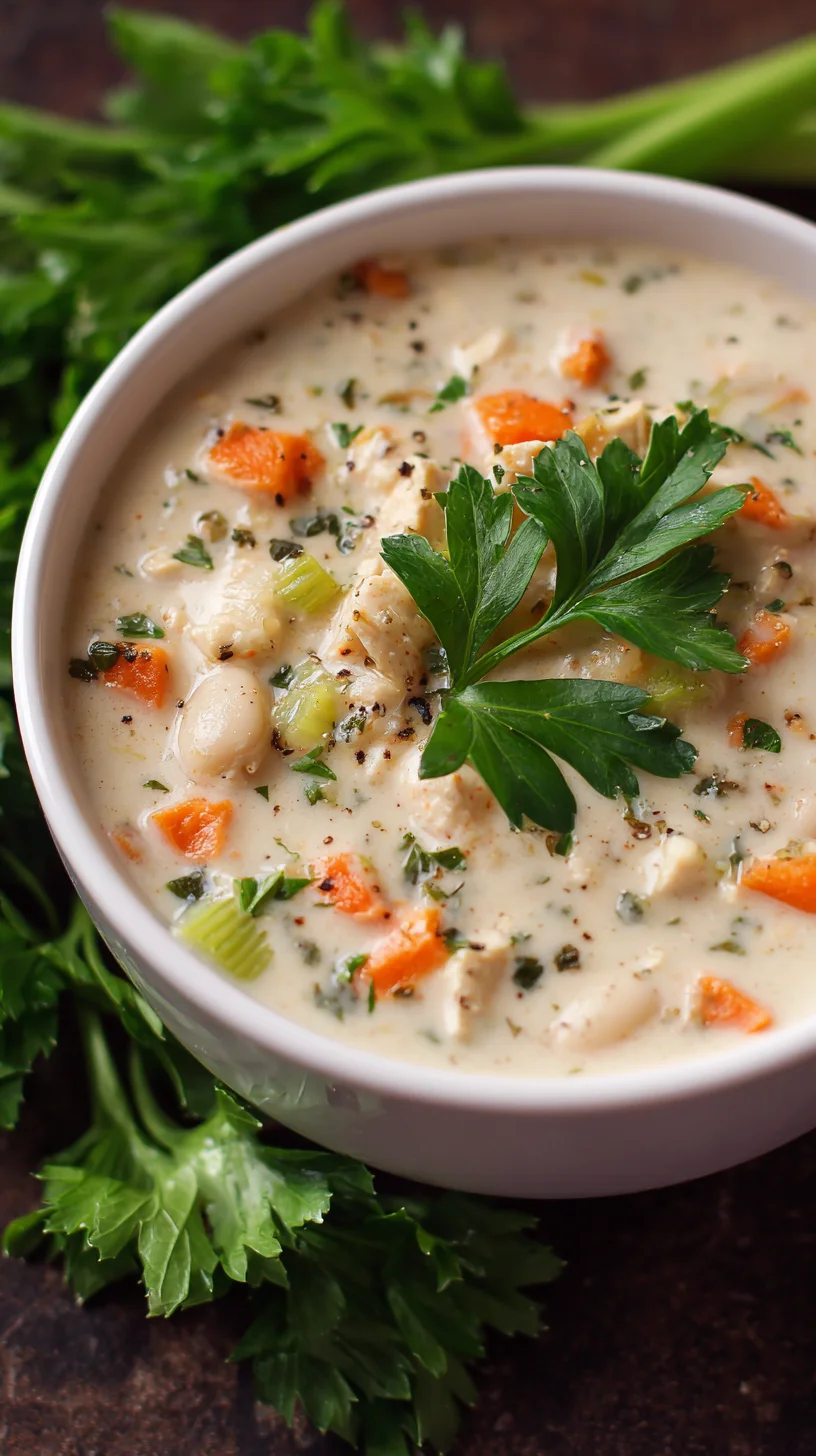 Creamy white bean soup in a bowl.