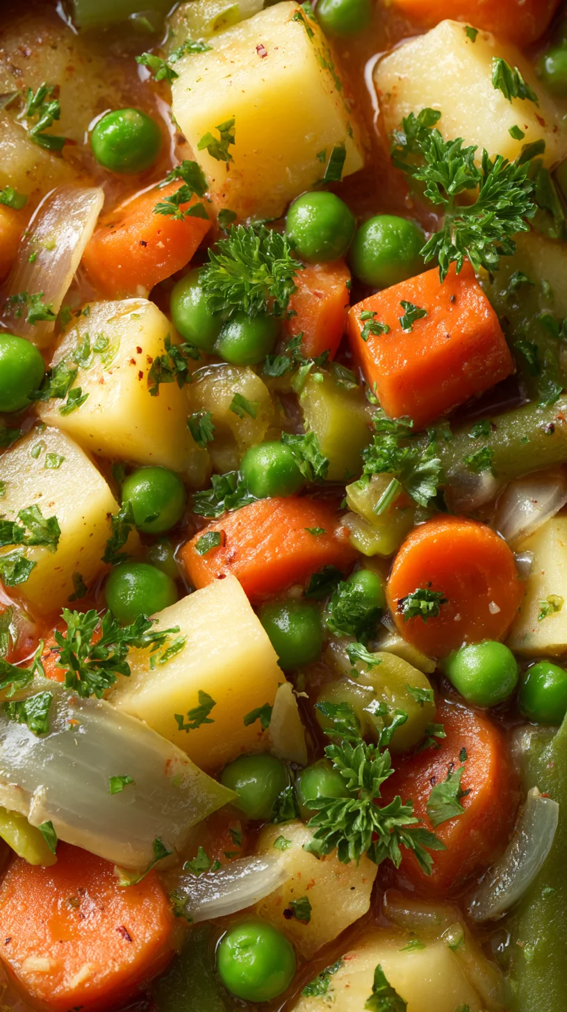 Close-up of colorful vegetables in Irish stew.