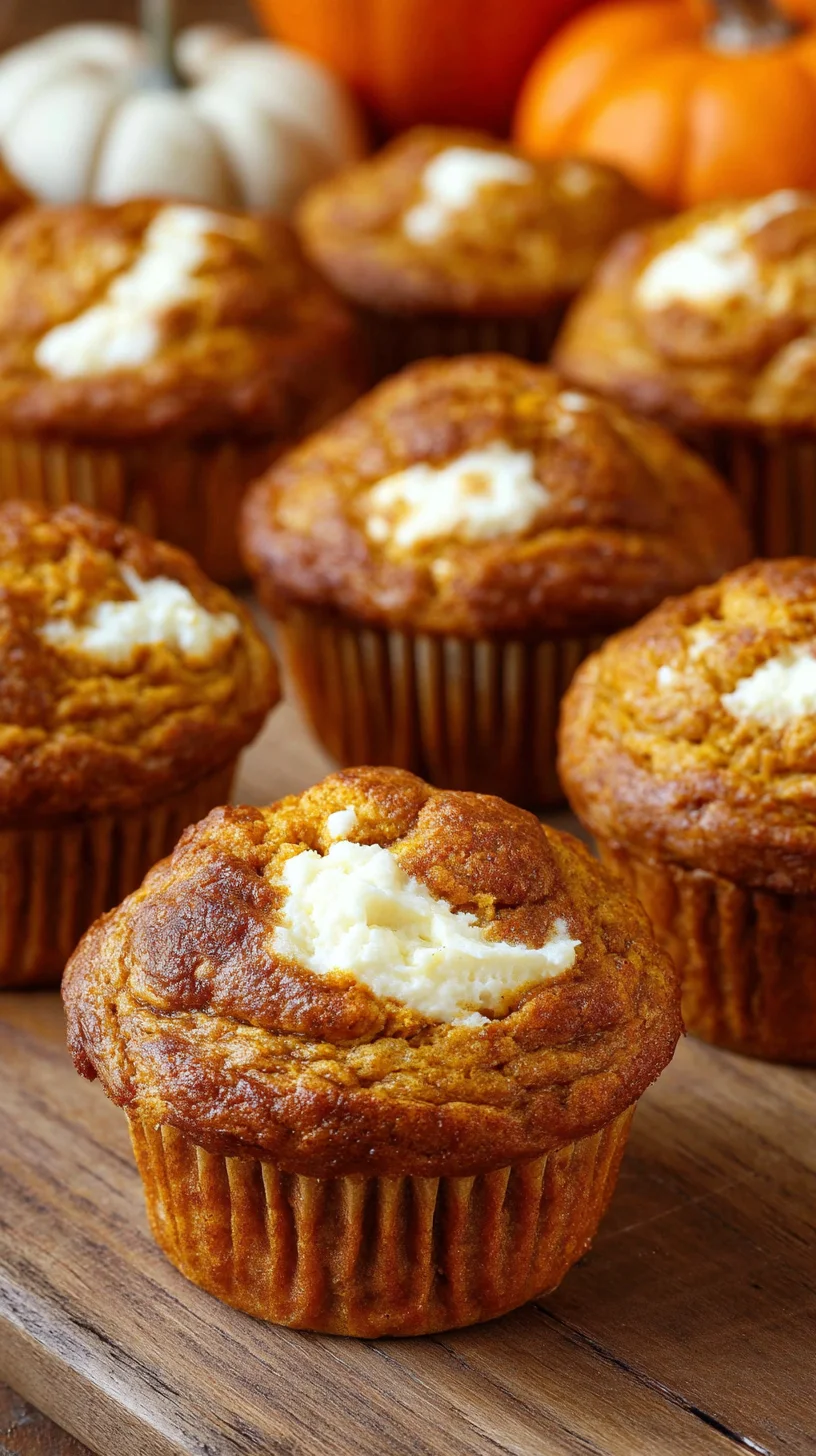 Close-up of a pumpkin cream cheese muffin, showcasing the swirl. Close-up of a pumpkin cream cheese muffin, showcasing the swirl.