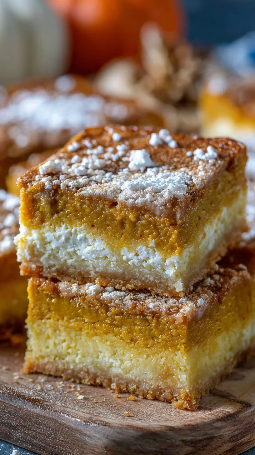 Pumpkin gooey butter cake, close-up slice. Pumpkin gooey butter cake, close-up slice.