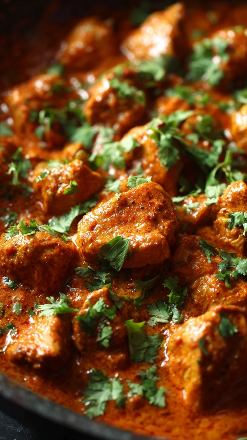 Homemade butter chicken simmering in a pan. Homemade butter chicken simmering in a pan.