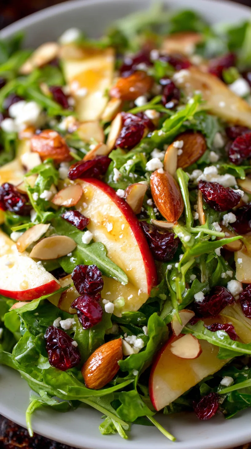 Apple arugula salad with crumbled cheese and pecans.