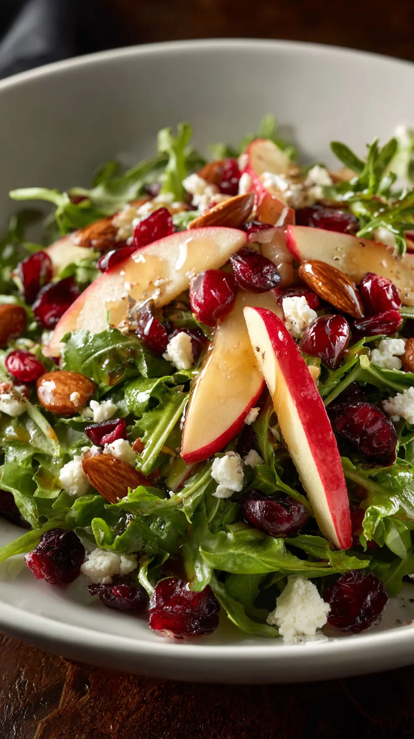 Fresh apple arugula salad in a white bowl.