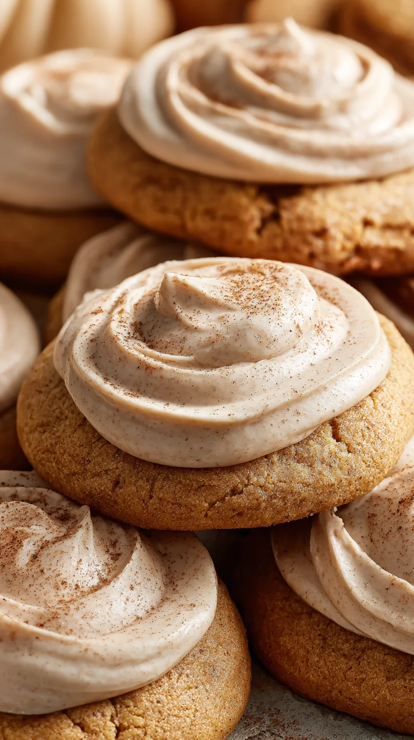 Soft pumpkin cookies topped with cinnamon frosting.