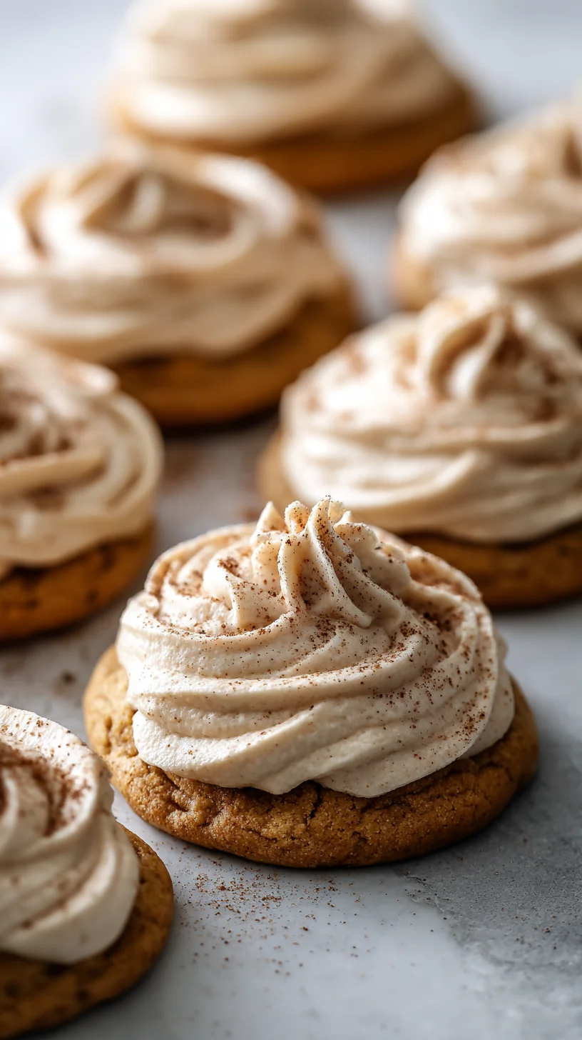 Soft pumpkin cookies topped with cinnamon frosting. Soft pumpkin cookies topped with cinnamon frosting.