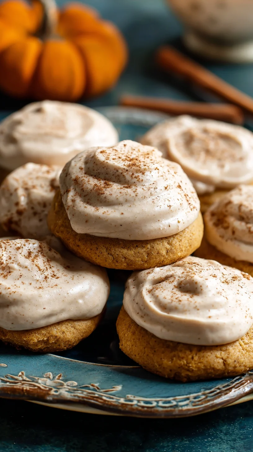 Close-up of a frosted pumpkin cookie.