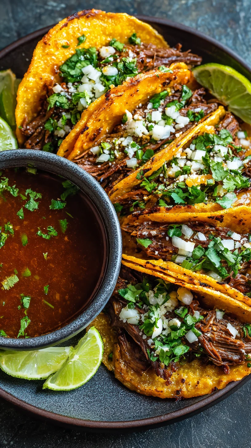 Juicy birria tacos with melted cheese and cilantro.