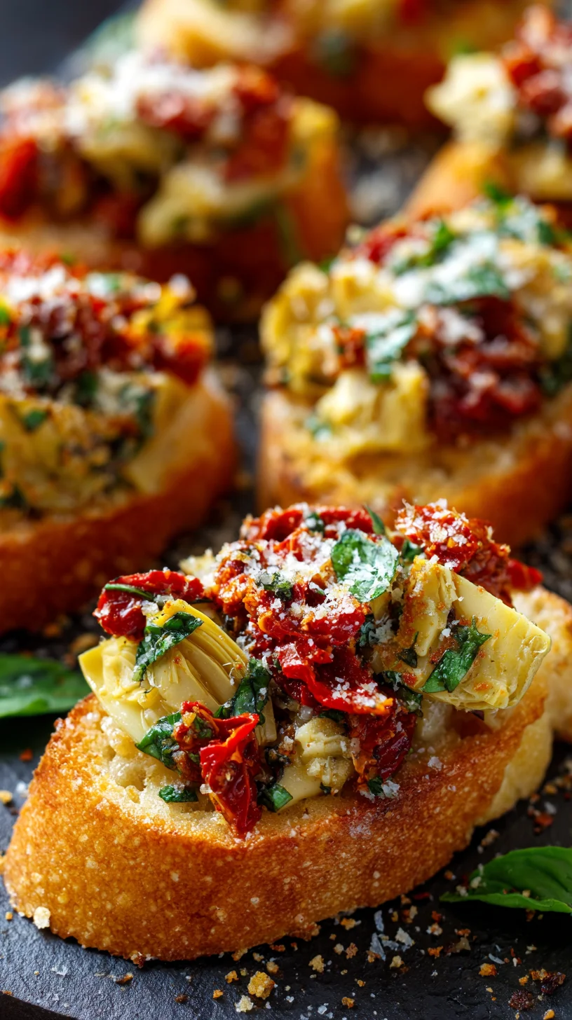 Creamy artichoke bruschetta on toasted bread. Creamy artichoke bruschetta on toasted bread.