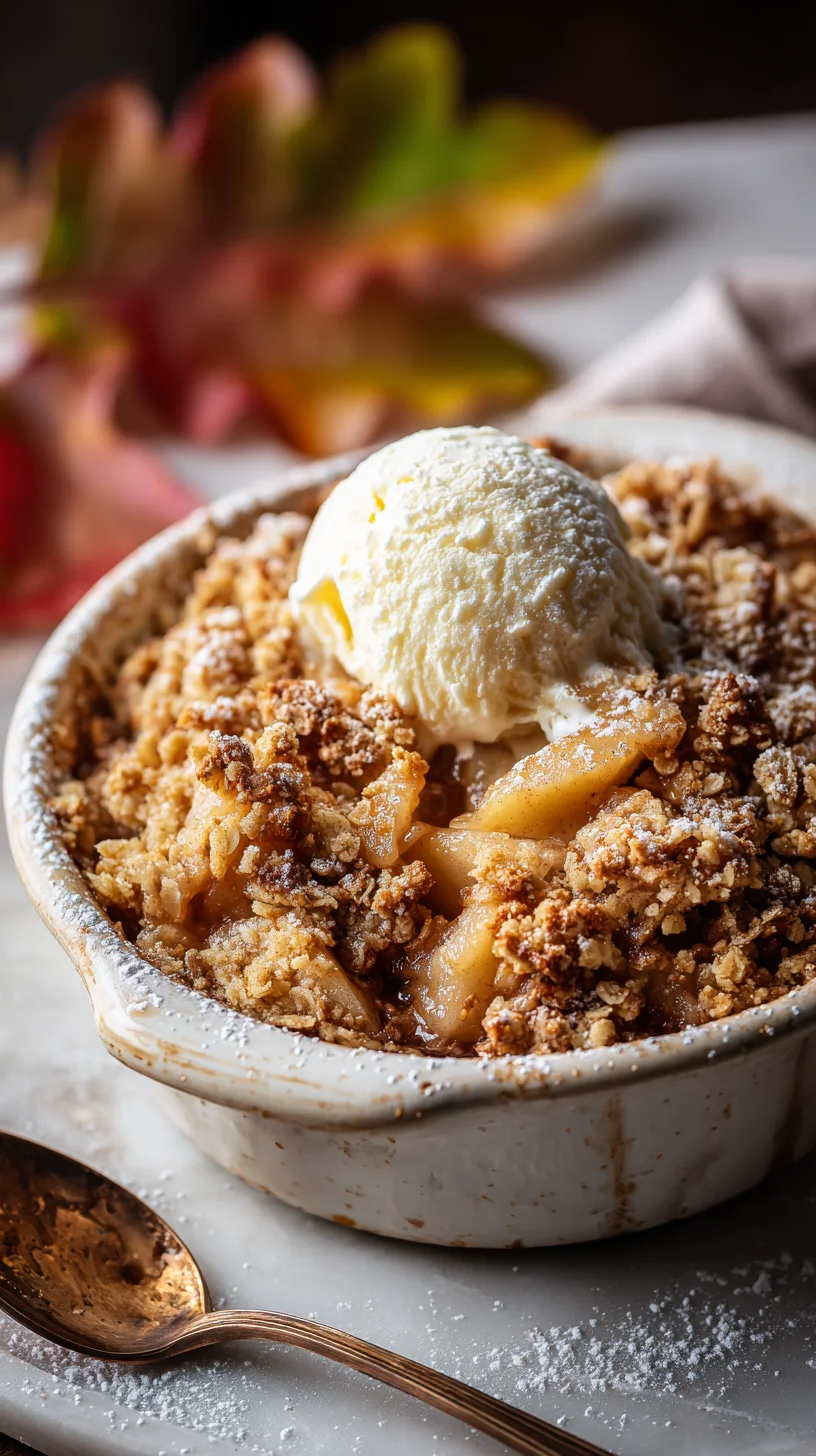 Warm apple crumble with crisp topping. Warm apple crumble with crisp topping.