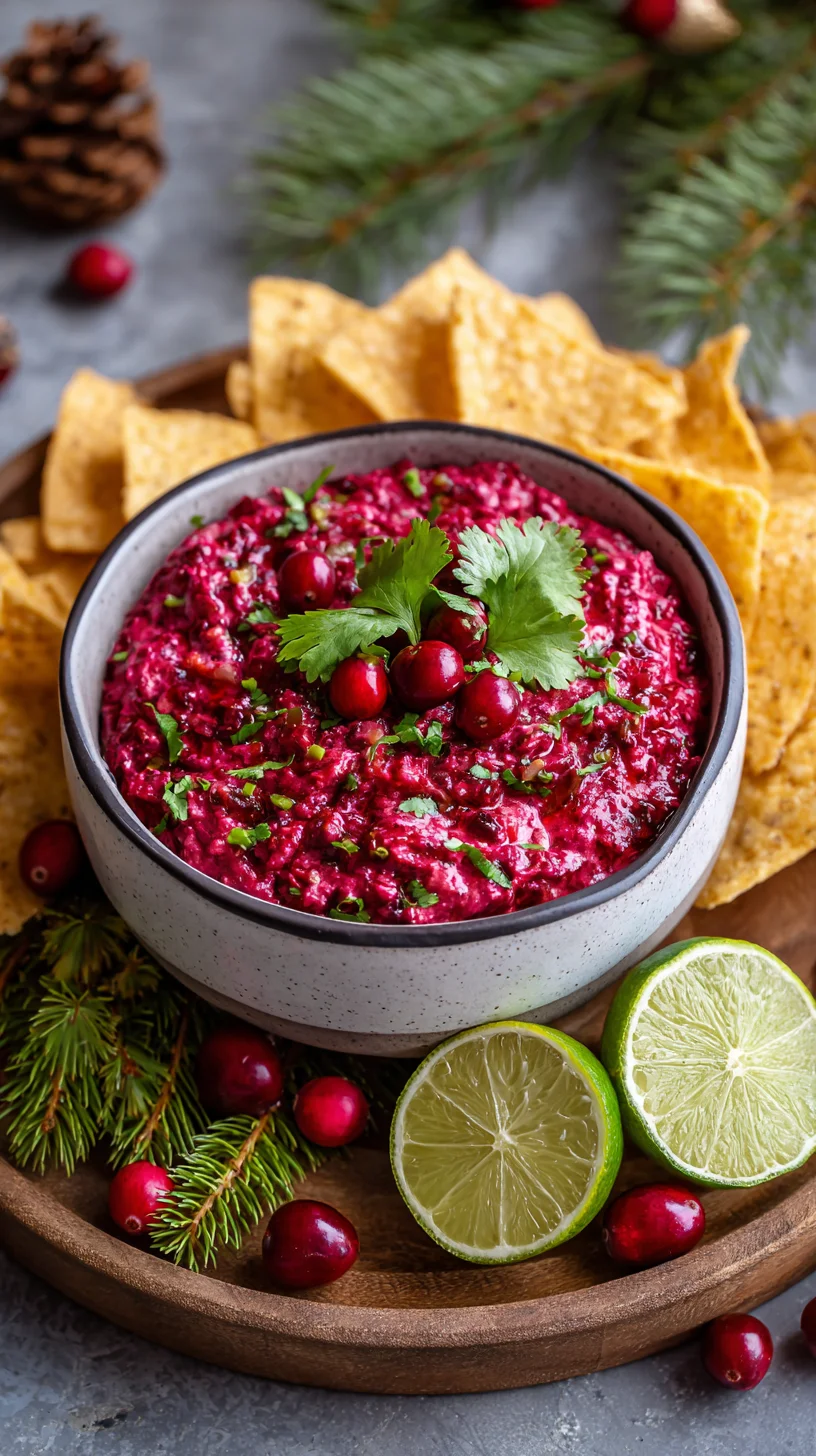 Festive red and green cranberry jalapeno dip.