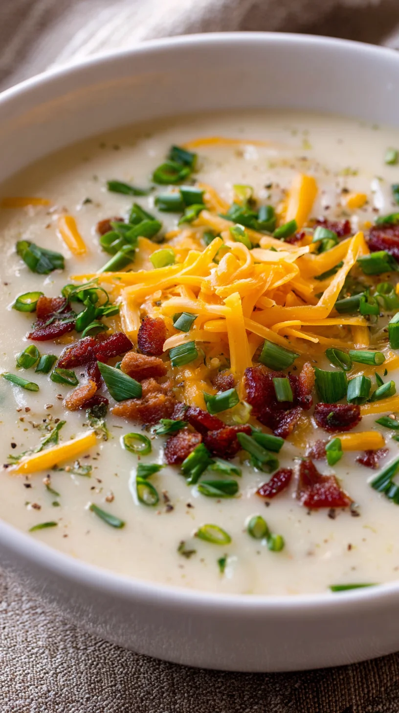 Creamy loaded baked potato soup in a bowl.