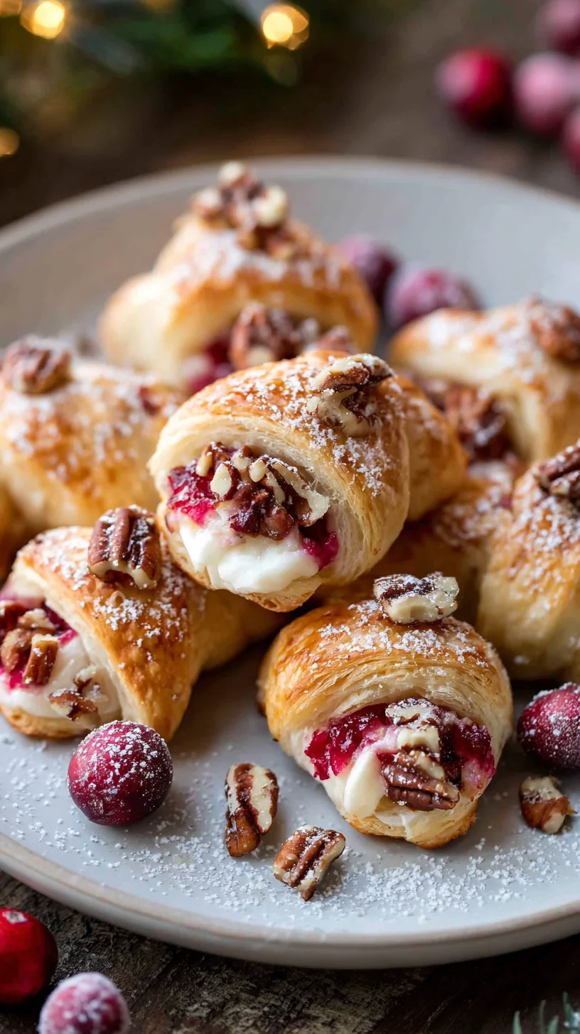 Flaky crescent bites filled with cranberry and cream cheese.