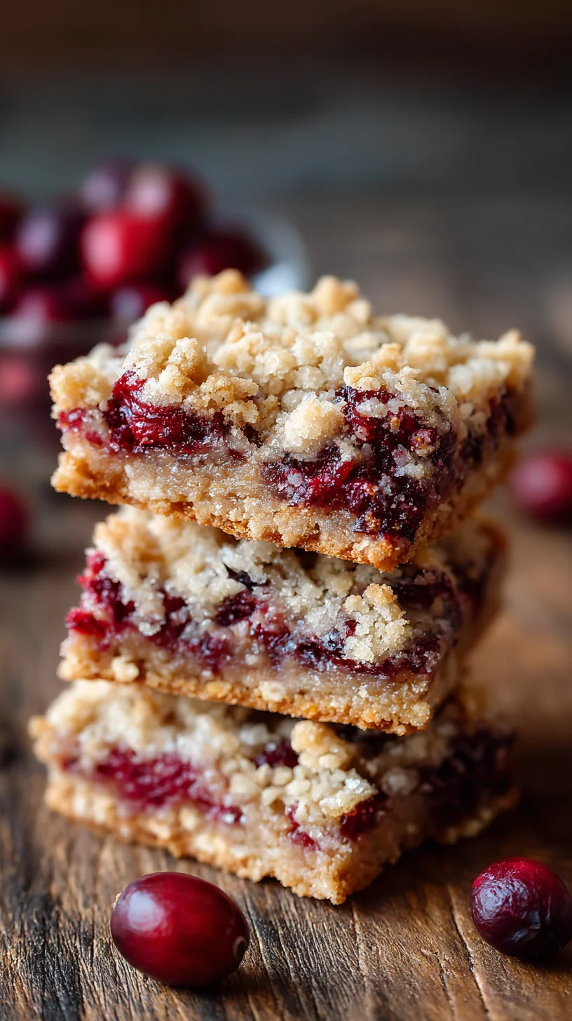 Cranberry bars with visible red fruit filling. Cranberry bars with visible red fruit filling.