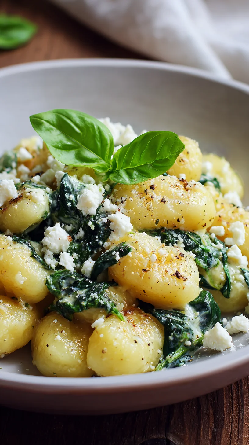 Creamy gnocchi with spinach and feta. Creamy gnocchi with spinach and feta.
