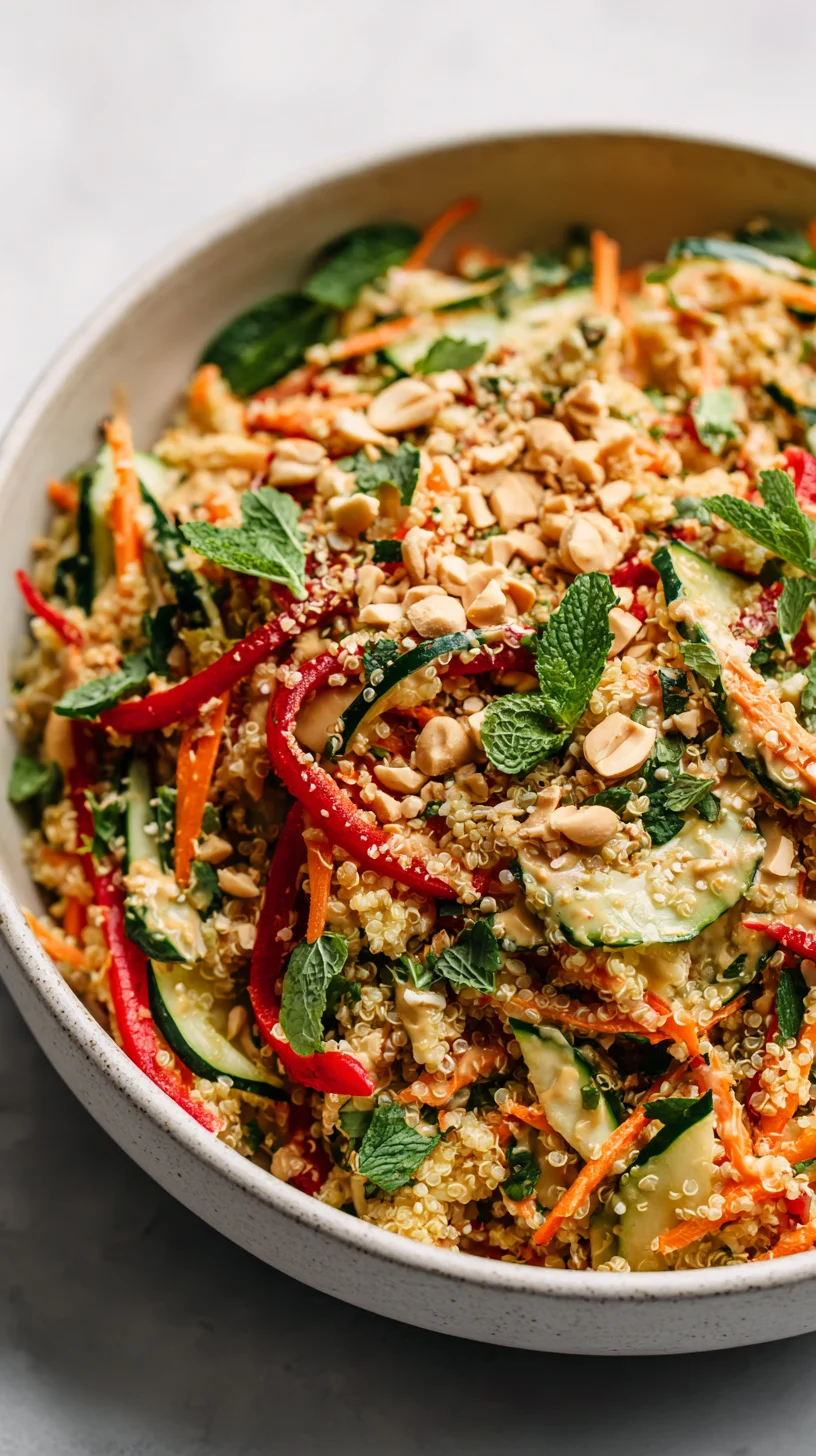 Crunchy Thai quinoa salad with peanut dressing.
