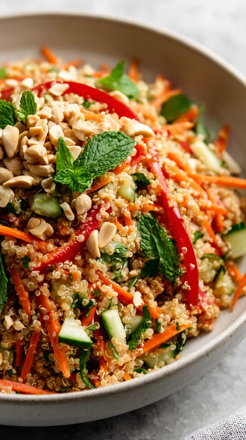 Thai quinoa salad, crunchy, with peanut dressing.