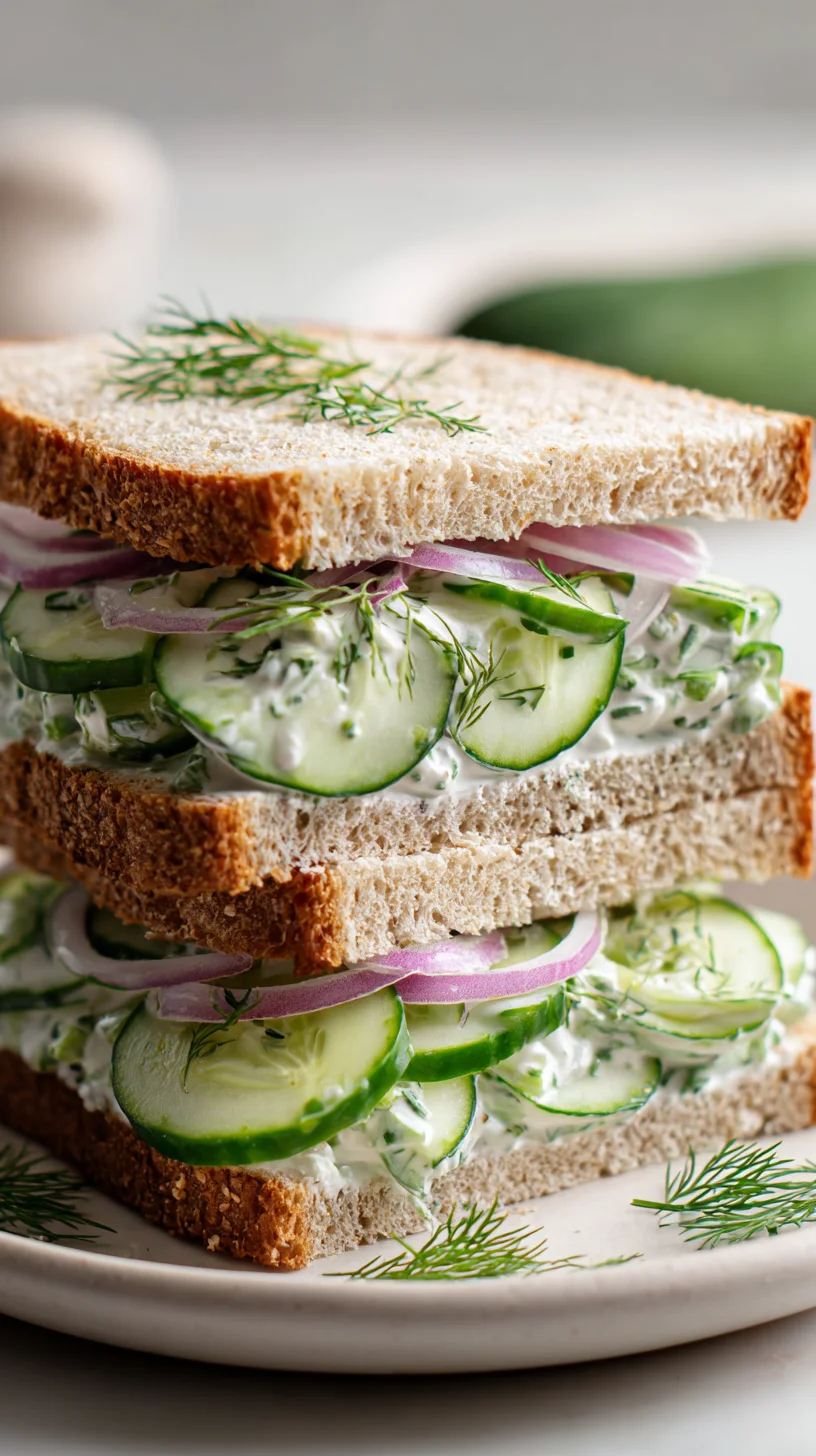 Fresh cucumber salad sandwiches on a platter.