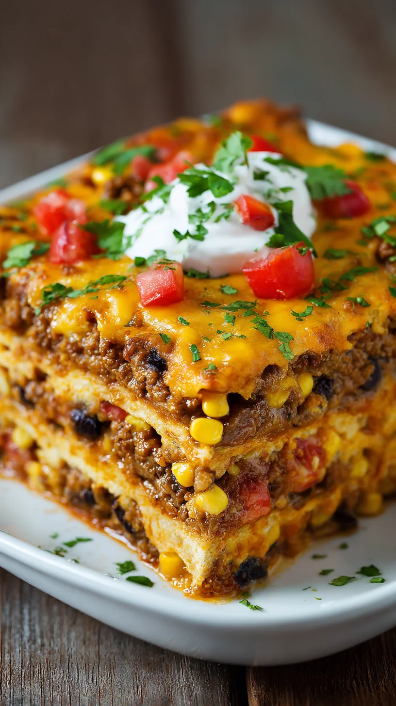 Cheesy taco casserole baked golden brown. Cheesy taco casserole baked golden brown.