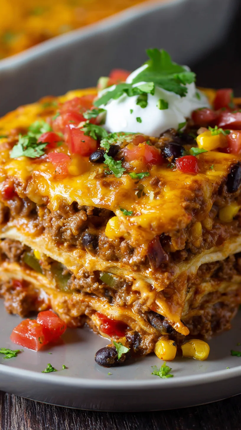 Colorful taco casserole ready for a weeknight meal. Colorful taco casserole ready for a weeknight meal.