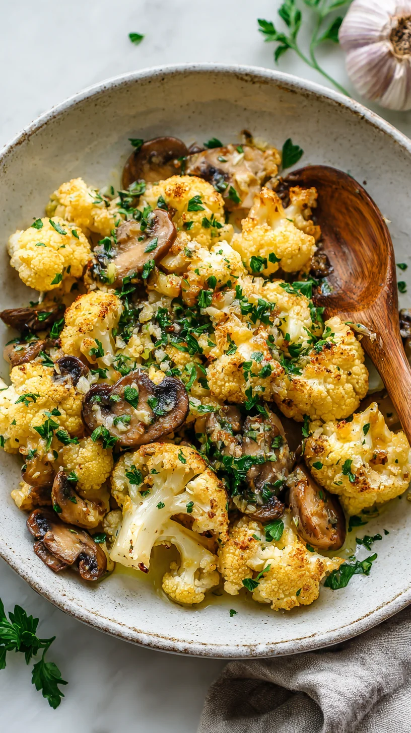 Garlic cauliflower mushroom skillet. Garlic cauliflower mushroom skillet.