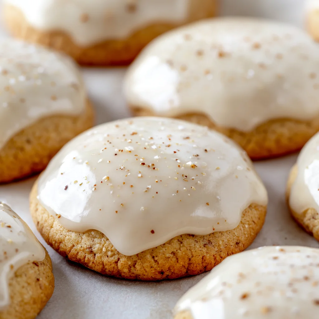 Festive eggnog cookies arranged on a plate.