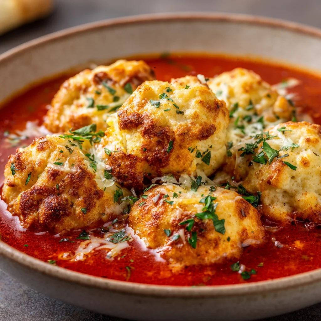Cozy Hearty Tomato Soup with Cheesy Dumplings