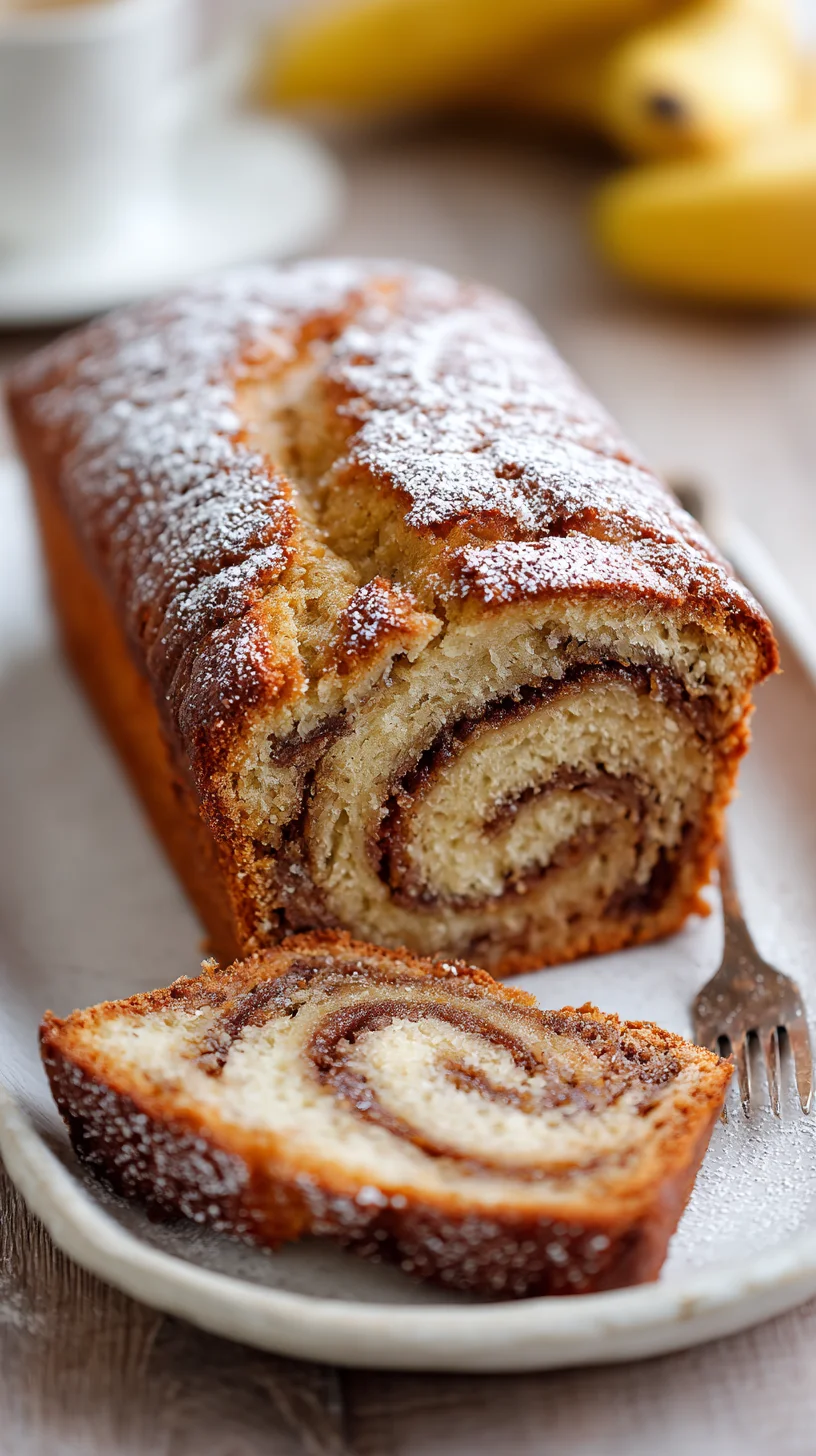 Slice of cinnamon swirl banana bread with visible swirl. Slice of cinnamon swirl banana bread with visible swirl.