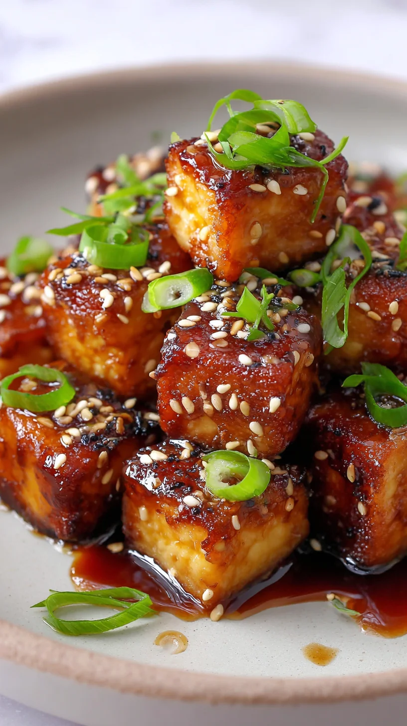 Golden-brown crispy tofu coated in sticky honey garlic glaze.