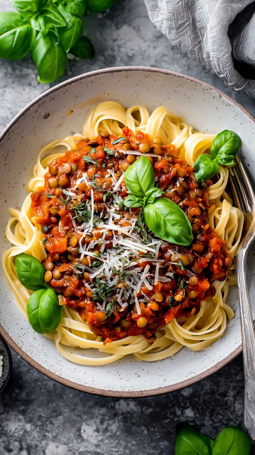 Meatless Bolognese pasta dish.
