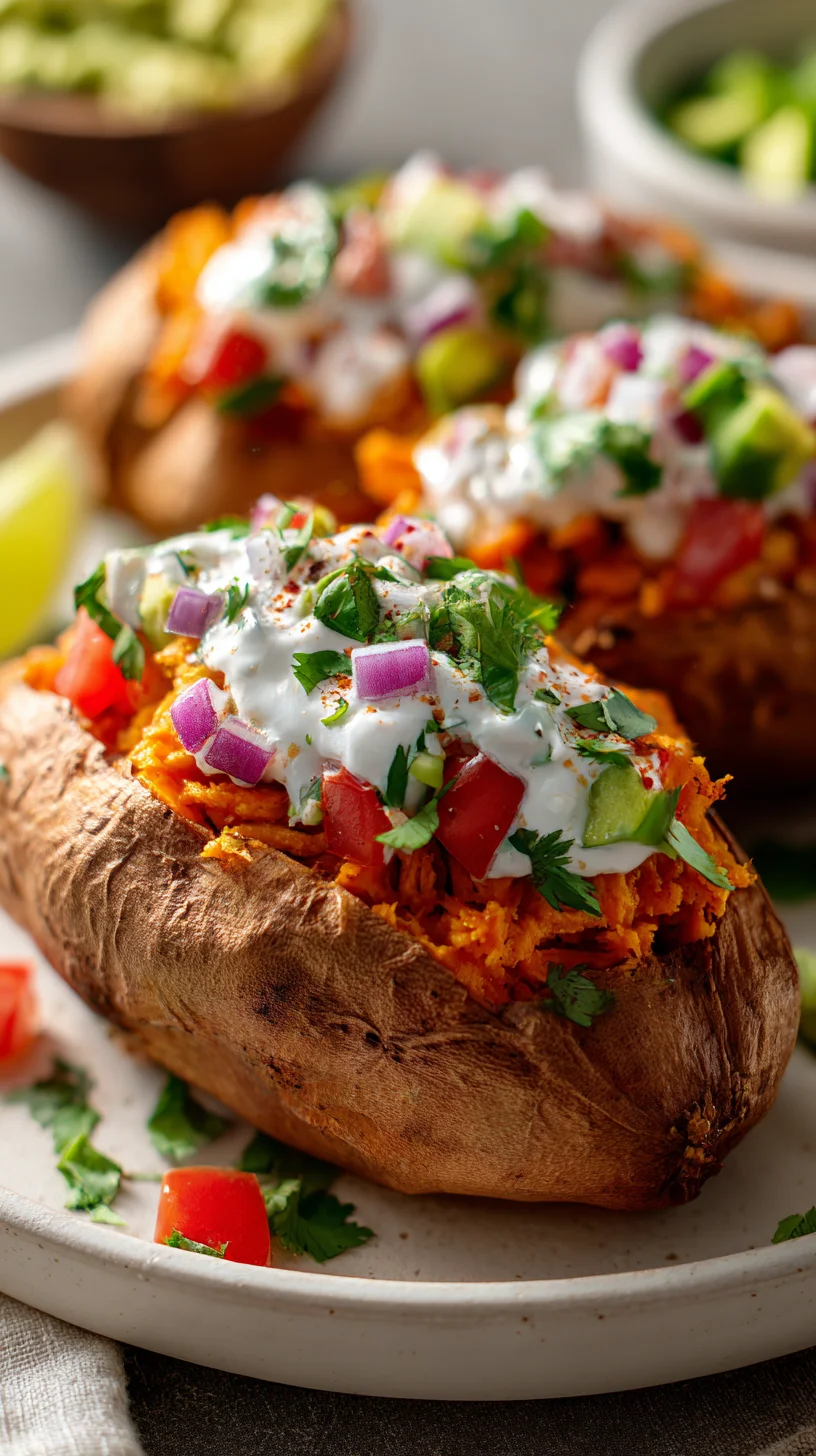 Sweet potatoes filled with Mexican ingredients.