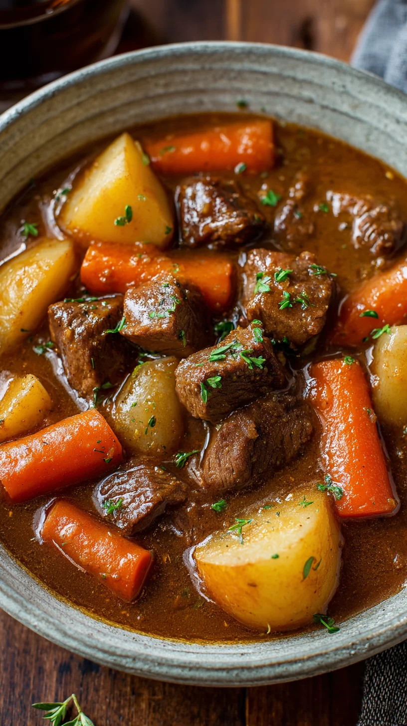 Bowl of classic old-fashioned beef stew.