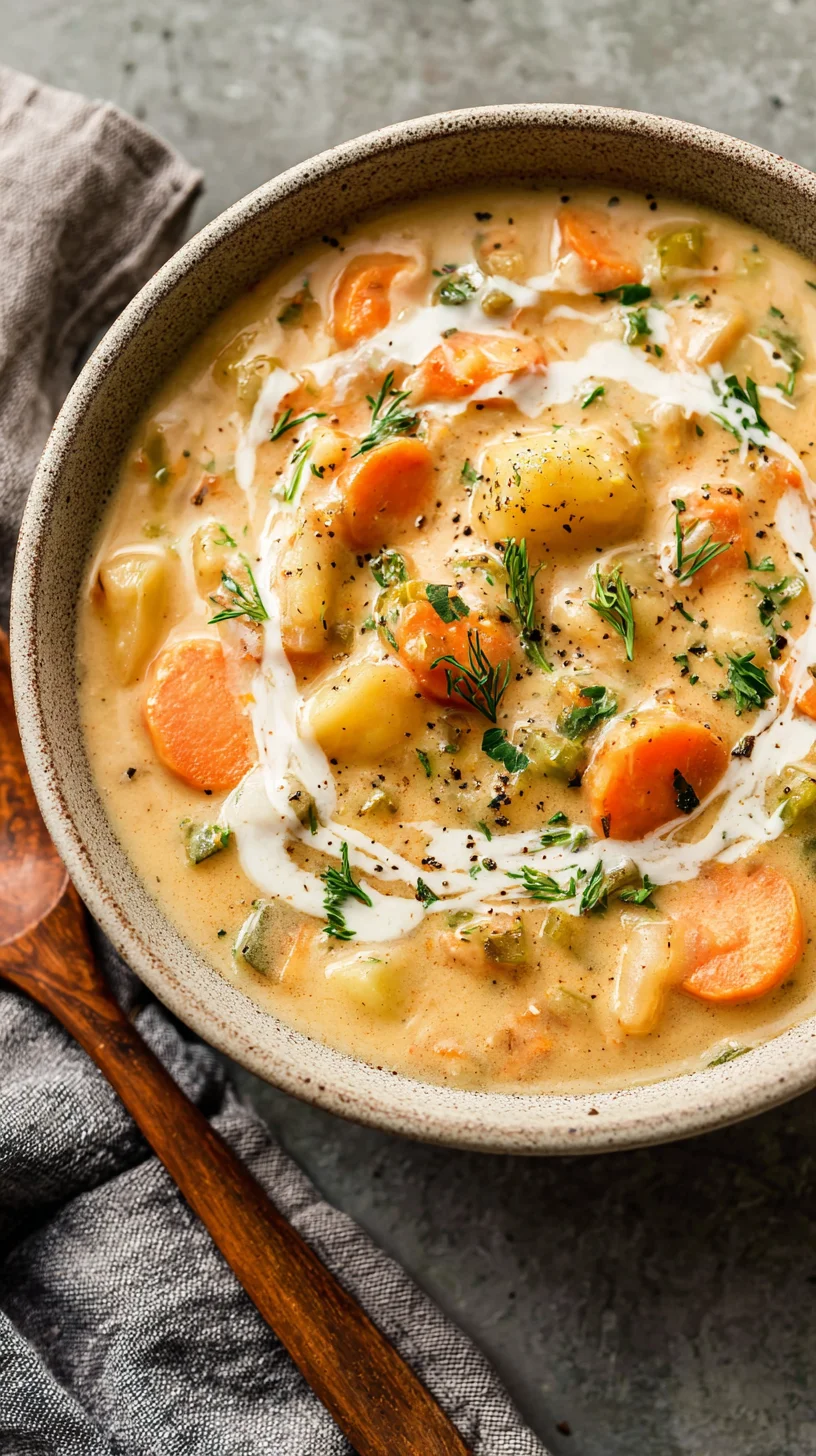 Creamy vegetable soup in a bowl.