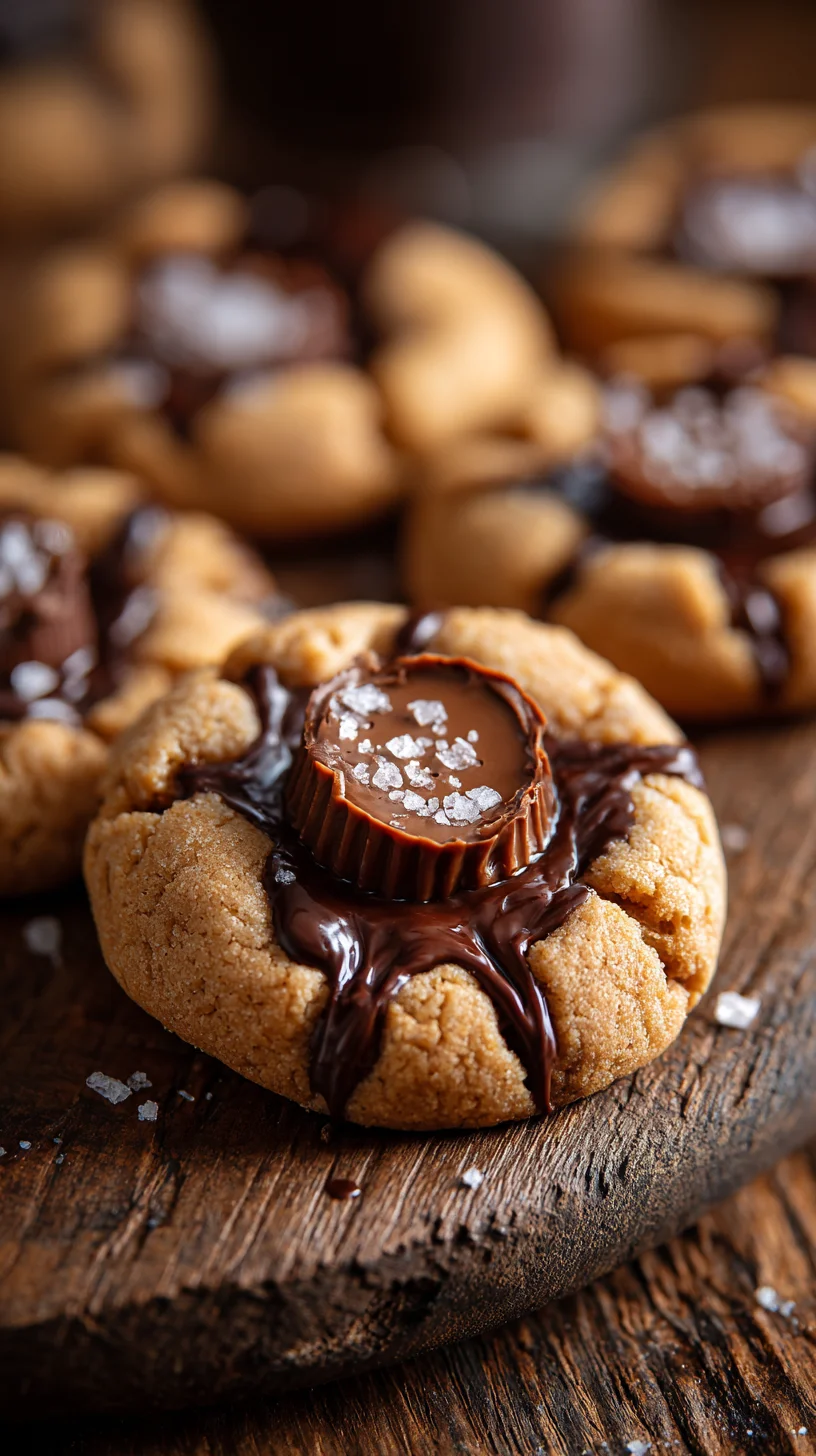 Close-up of a peanut butter cup cookie, showing melted chocolate.