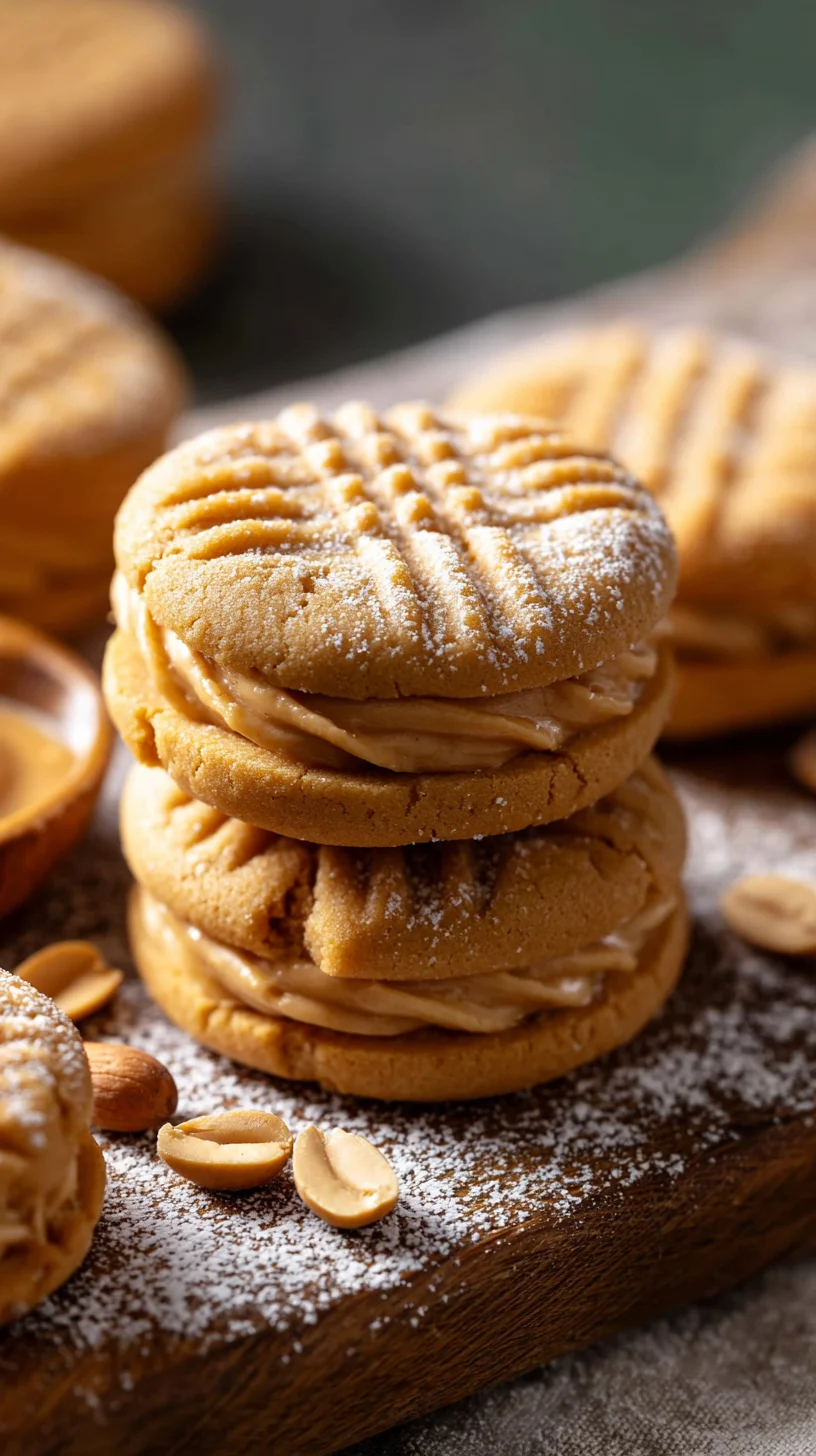 Stack of peanut butter sandwich cookies.