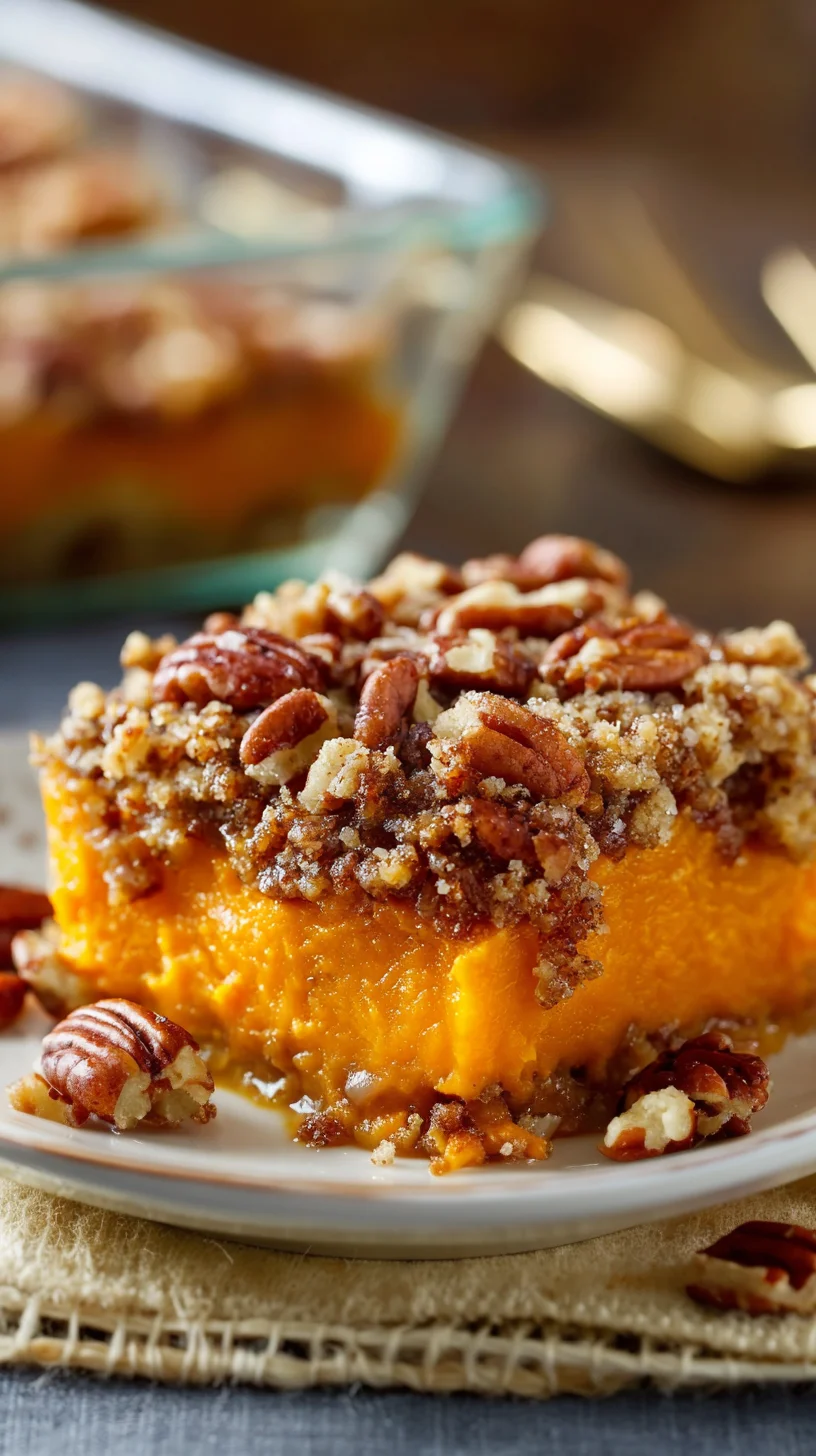 Sweet potato casserole with a coveted topping. Sweet potato casserole with a coveted topping.