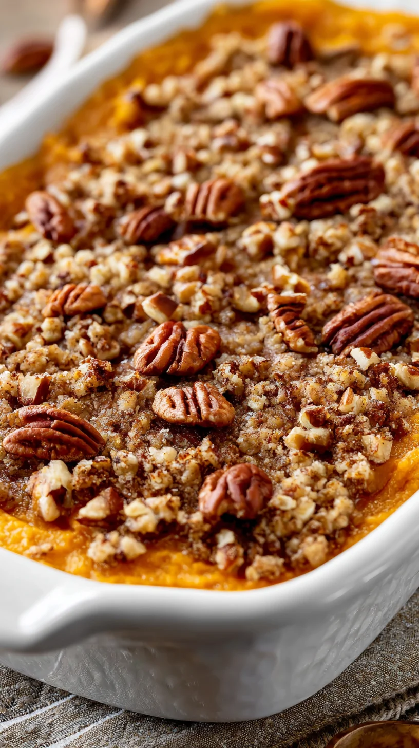 Delicious sweet potato casserole with its irresistible topping. Delicious sweet potato casserole with its irresistible topping.
