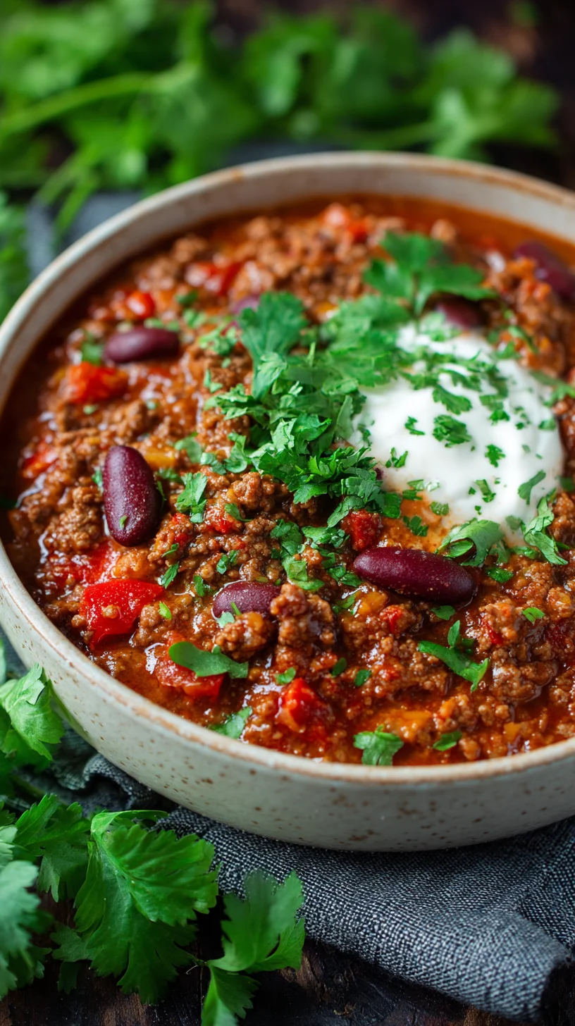 Hearty chili with beans and meat.