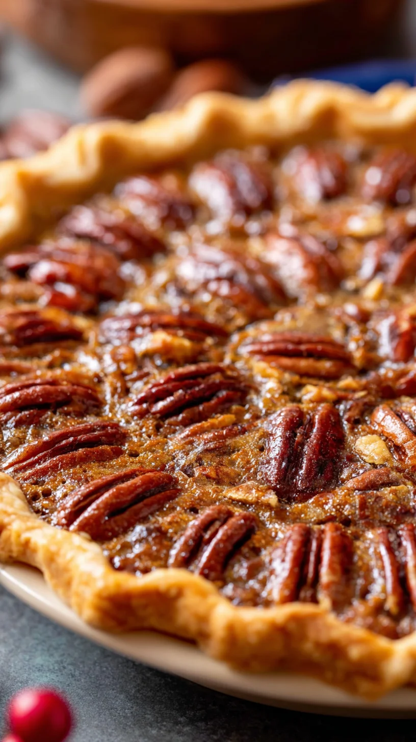 Maple pecan pie with flaky crust.