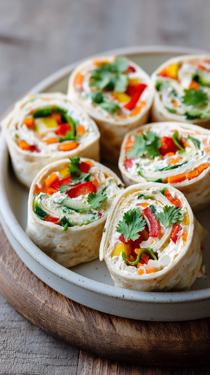 Colorful vegetable tortilla roll-ups.