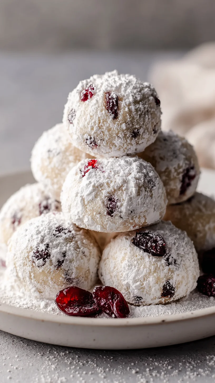 Close-up of a snowball cookie with a red cherry center. Close-up of a snowball cookie with a red cherry center.